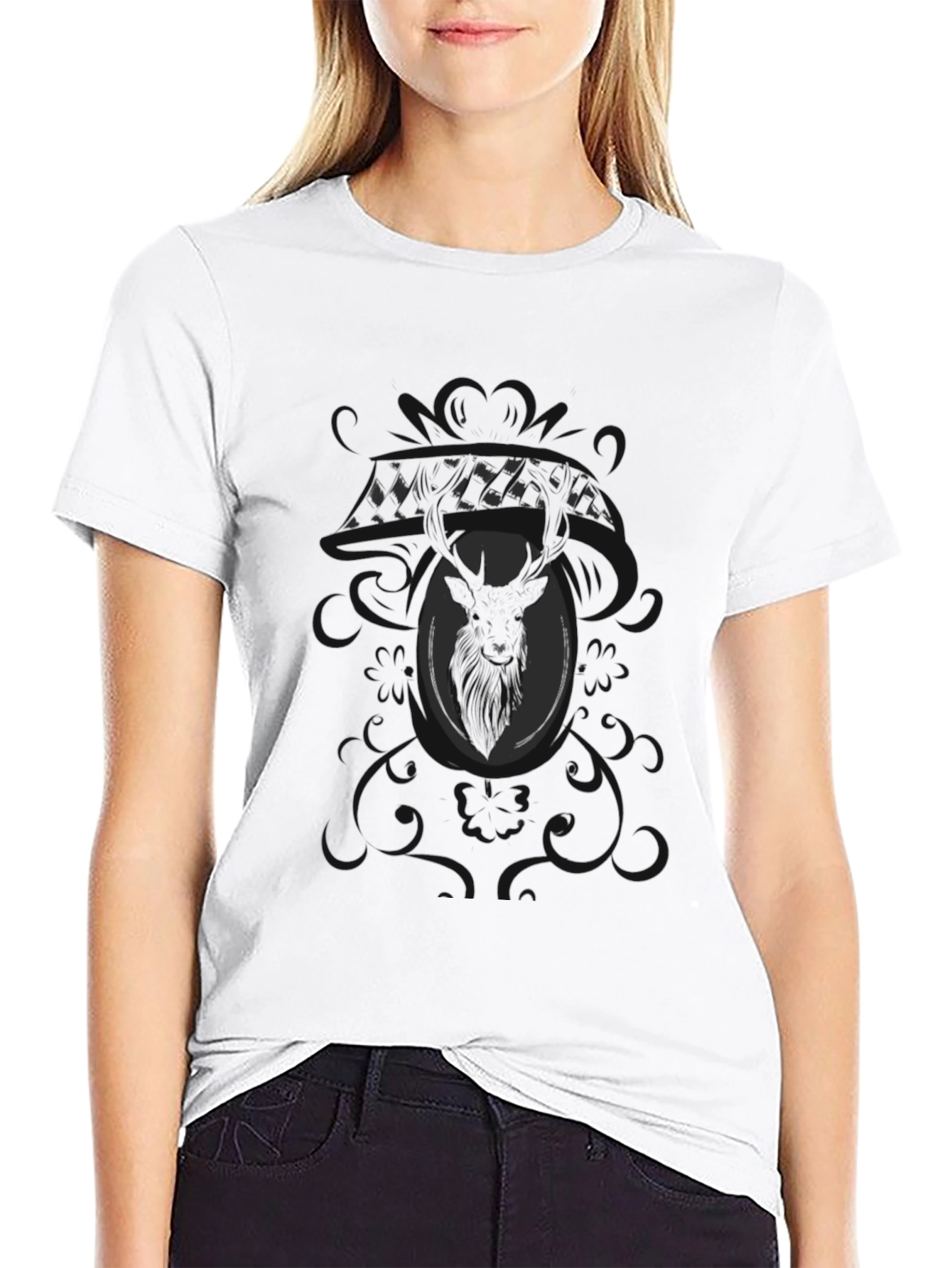Mens Black Graphic Tee - Deer Motif