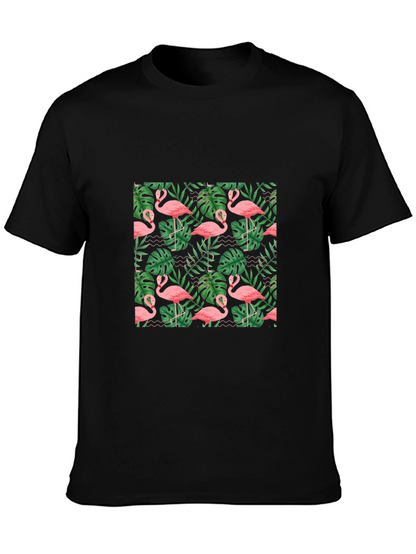Tropical Flamingo Print Black T-Shirt