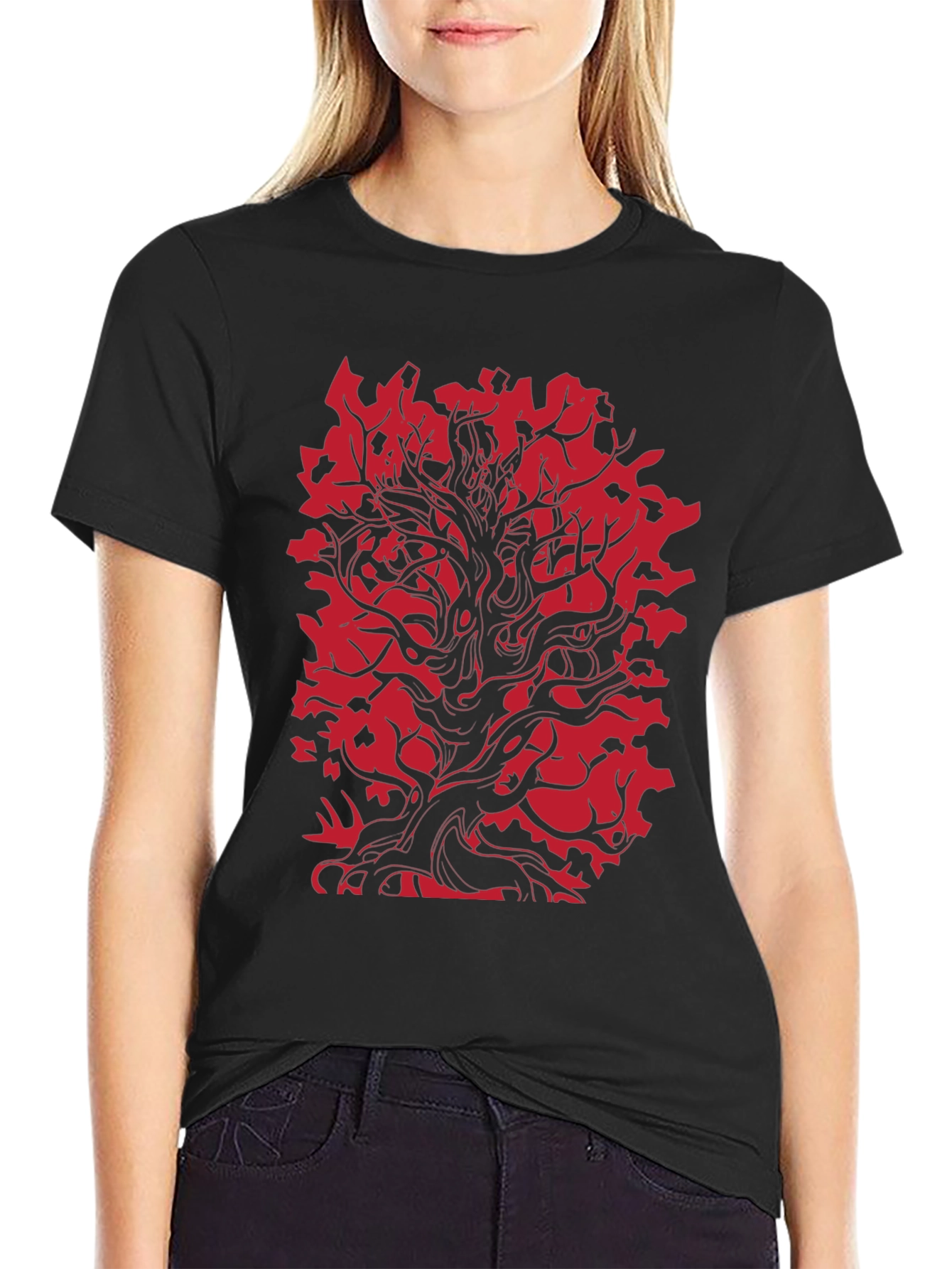 Red Tree Graphic Black T-Shirt