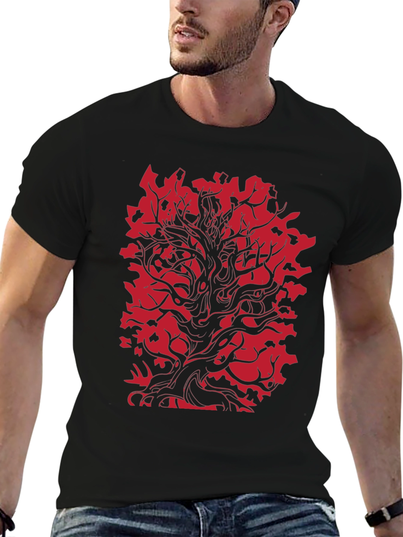 Red Tree Graphic Black T-Shirt