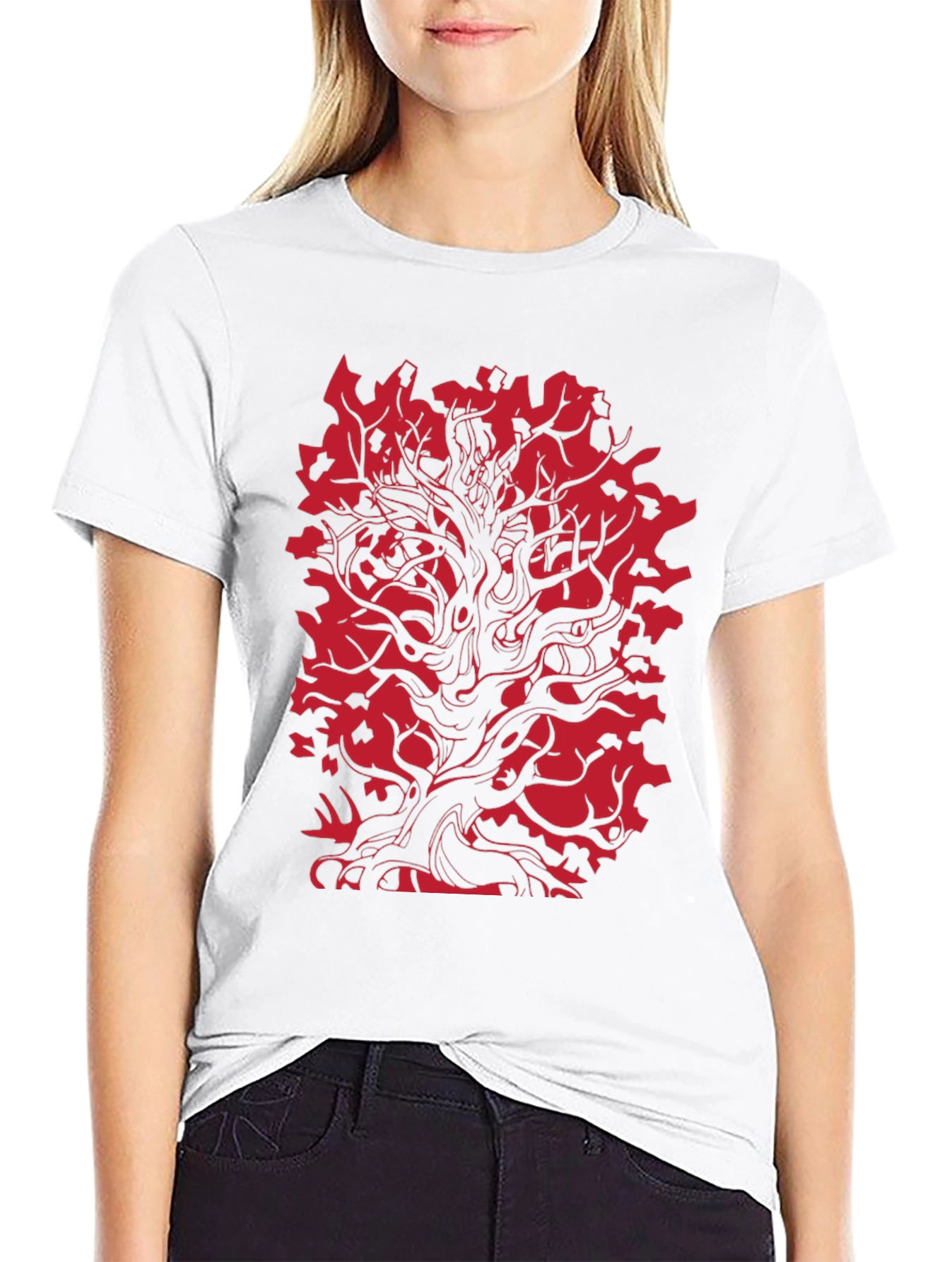 Red Tree Graphic Black T-Shirt