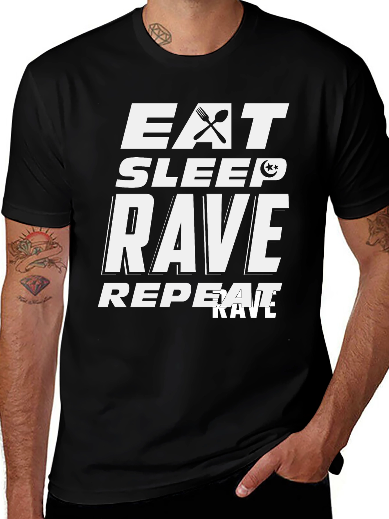 Eat Sleep Rave Repeat Graphic Tee - Black