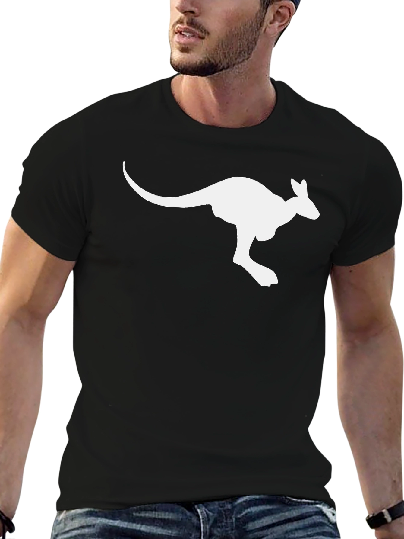 Kangaroo Graphic Tee - Black Cotton Comfort