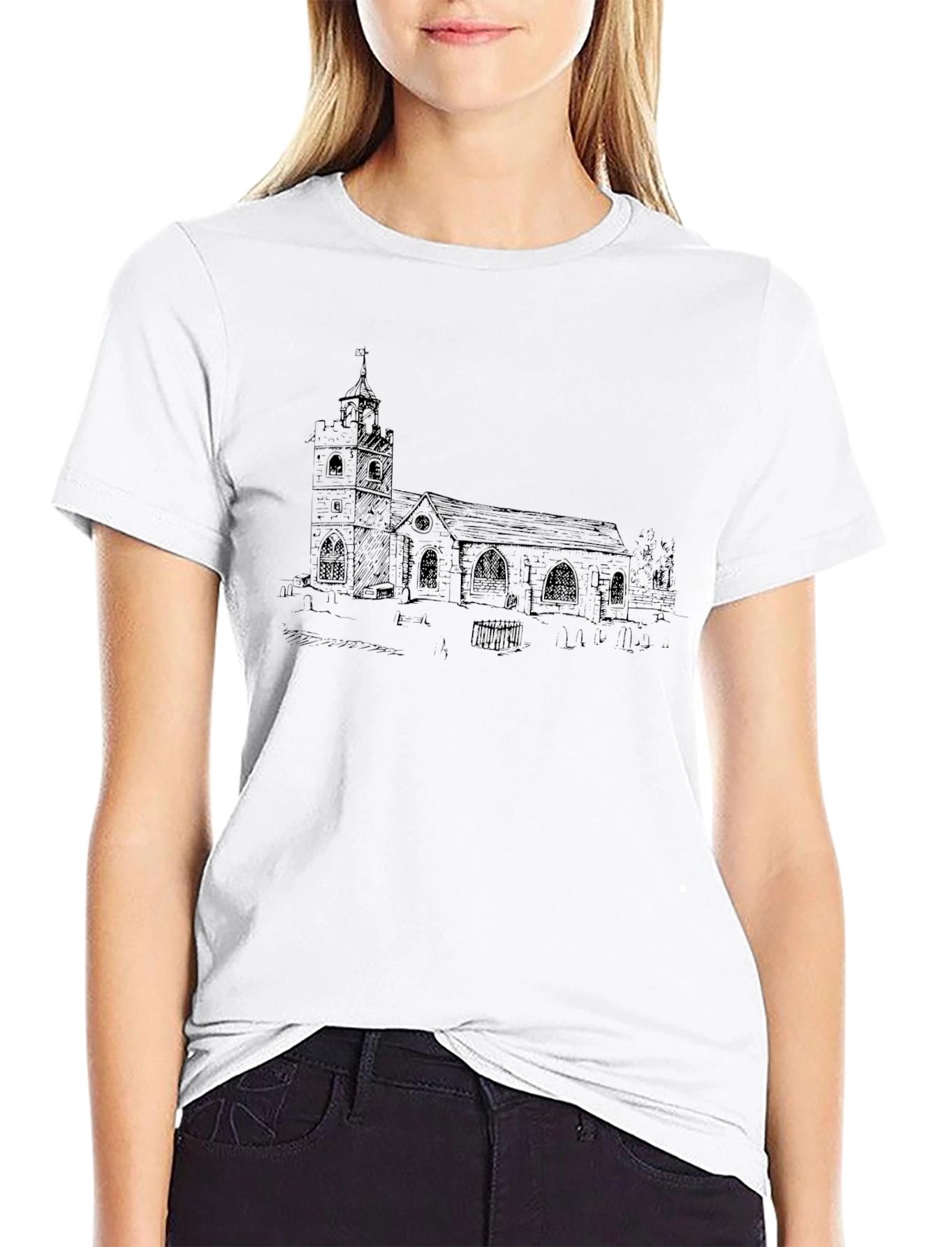 Church Sketch Black T-Shirt