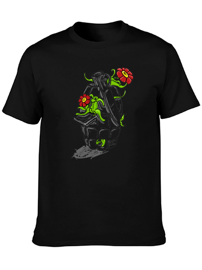 Floral Grenade Graphic Tee - Black Cotton T-Shirt