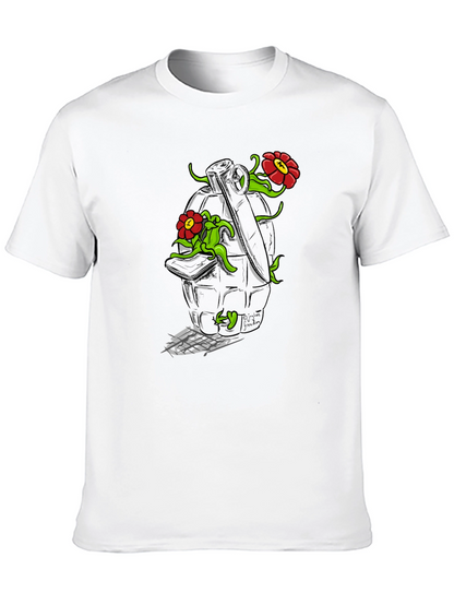 Floral Grenade Graphic Tee - Black Cotton T-Shirt