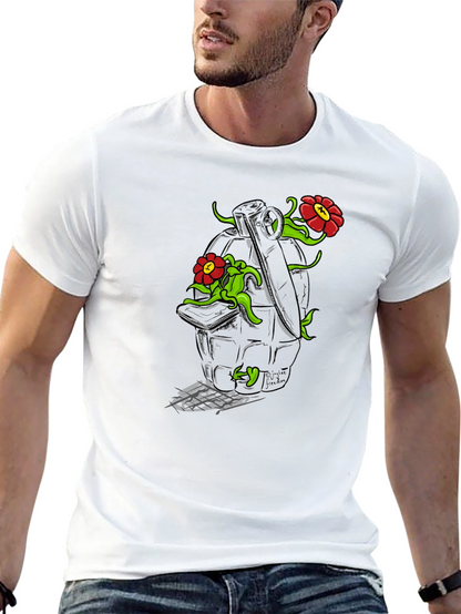 Floral Grenade Graphic Tee - Black Cotton T-Shirt