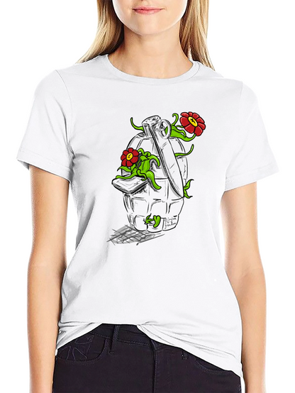 Floral Grenade Graphic Tee - Black Cotton T-Shirt