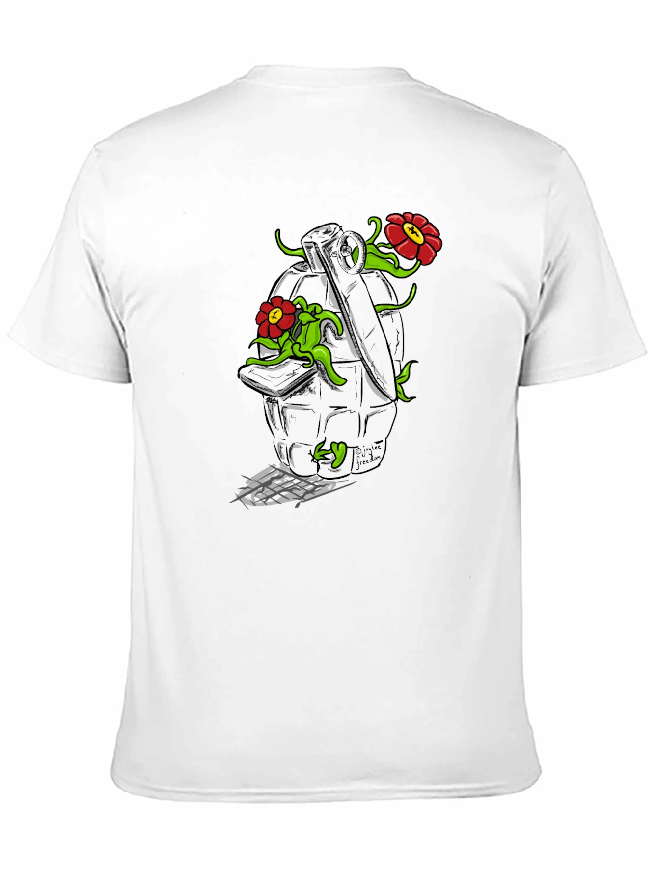 Floral Grenade Graphic Tee - Black Cotton T-Shirt