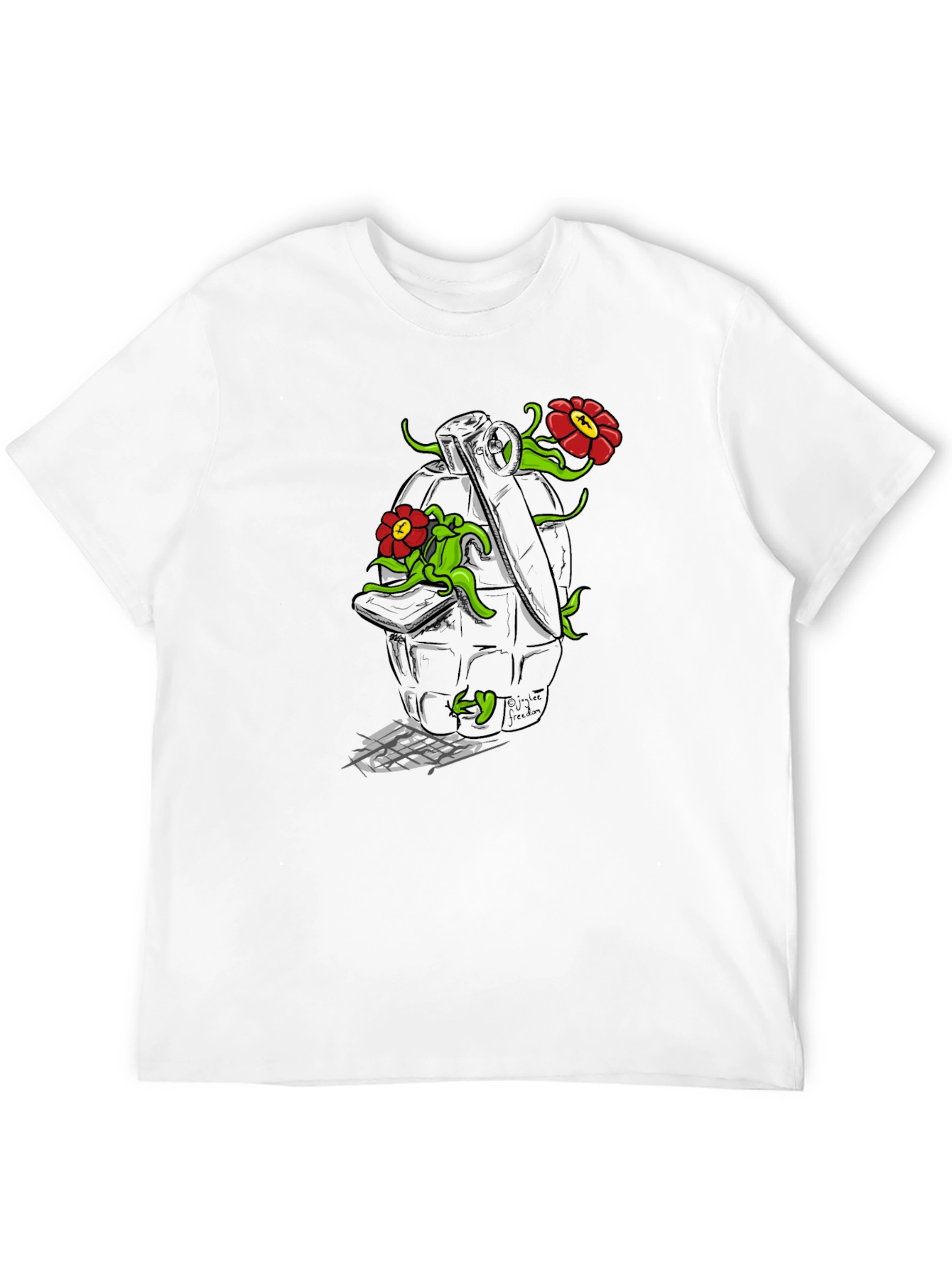 Floral Grenade Graphic Tee - Black Cotton T-Shirt