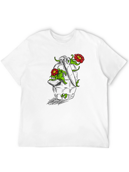 Floral Grenade Graphic Tee - Black Cotton T-Shirt
