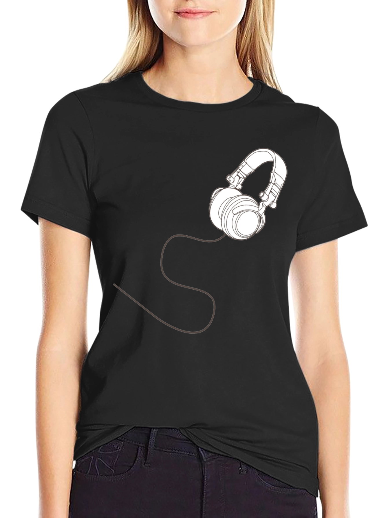 Headphone Graphic T-Shirt - Stylish Black Tee