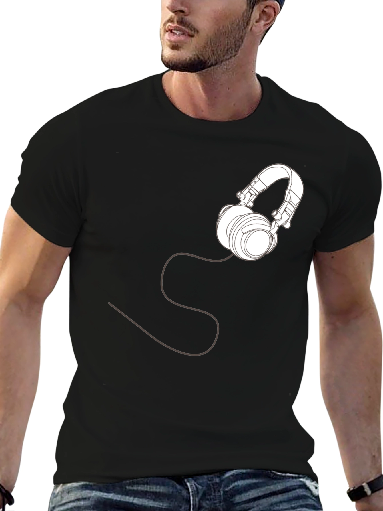 Headphone Graphic T-Shirt - Stylish Black Tee