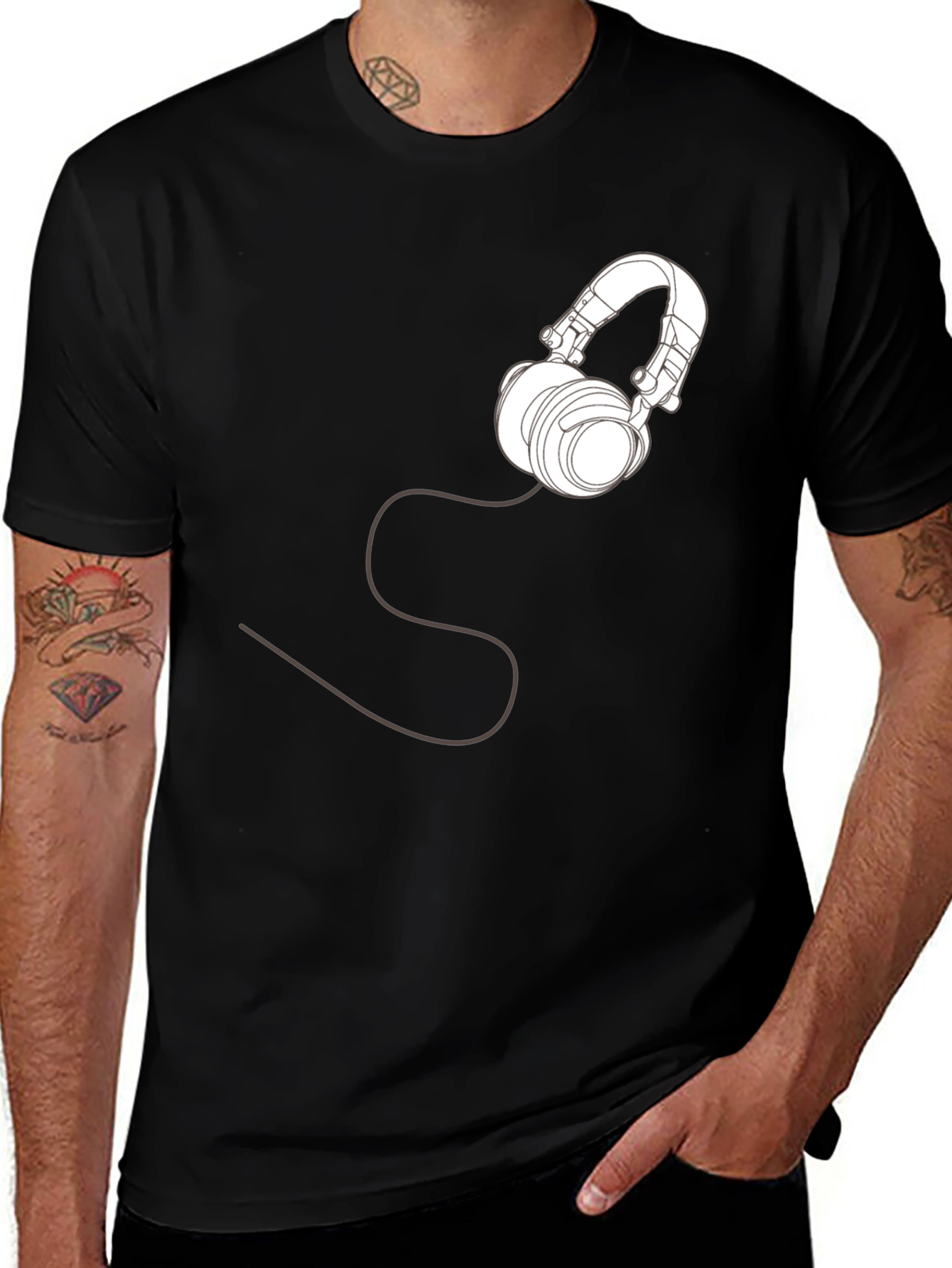 Headphone Graphic T-Shirt - Stylish Black Tee