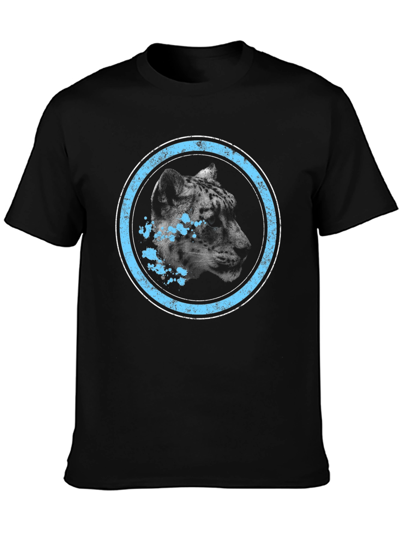 Leopard Graphic Tee - Distressed Blue Circle Design