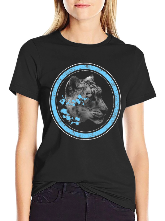 Leopard Graphic Tee - Distressed Blue Circle Design