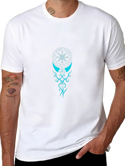 Black T-Shirt with Teal Viking Symbol Graphic