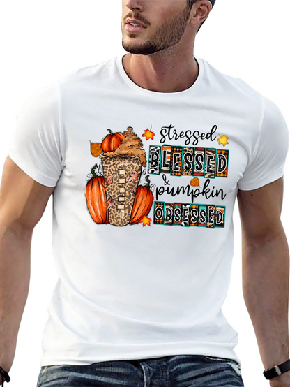Stressed Blessed Pumpkin Obsessed Fall T-Shirt