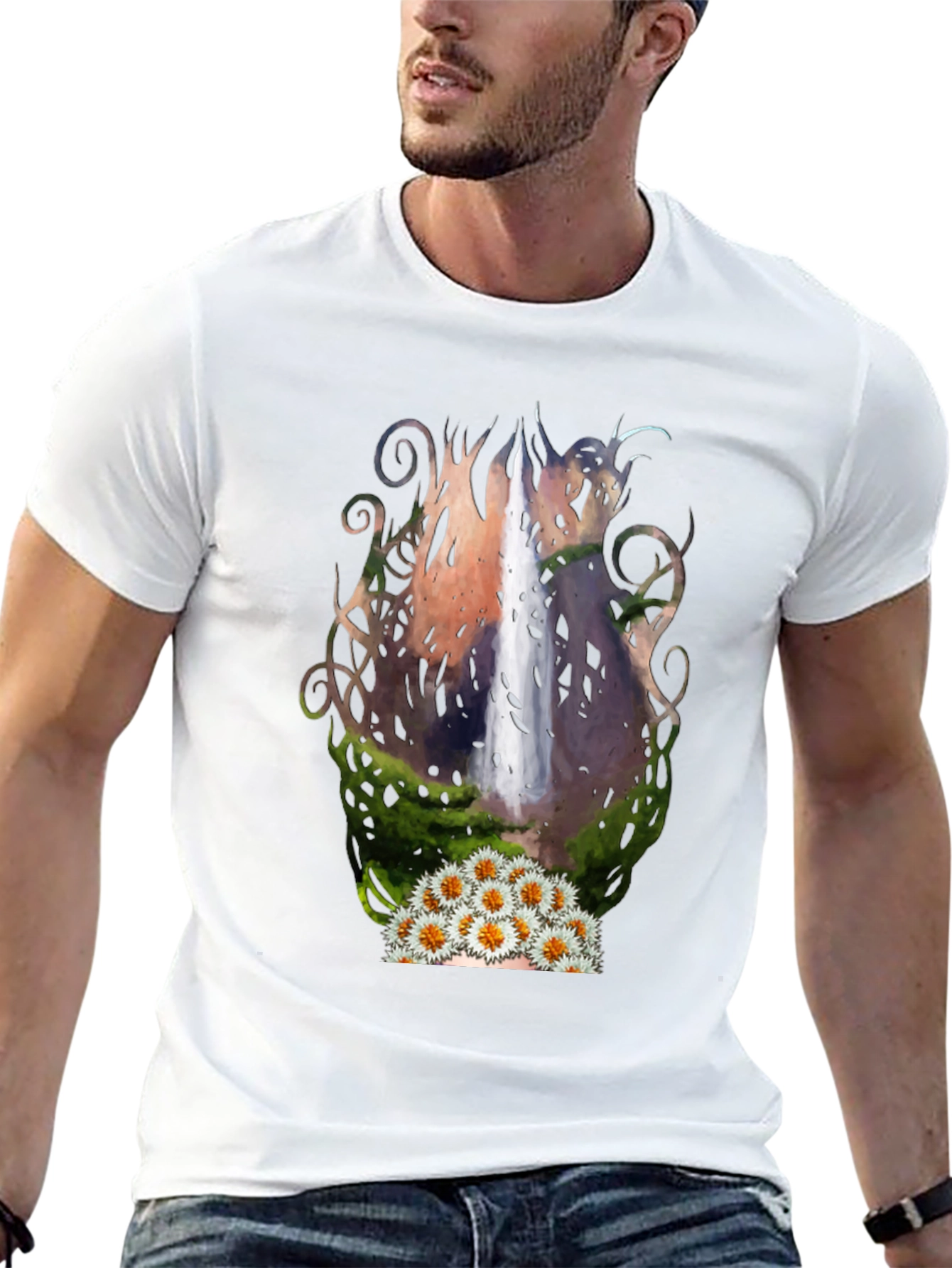 Waterfall & Daisy Graphic Black Tee