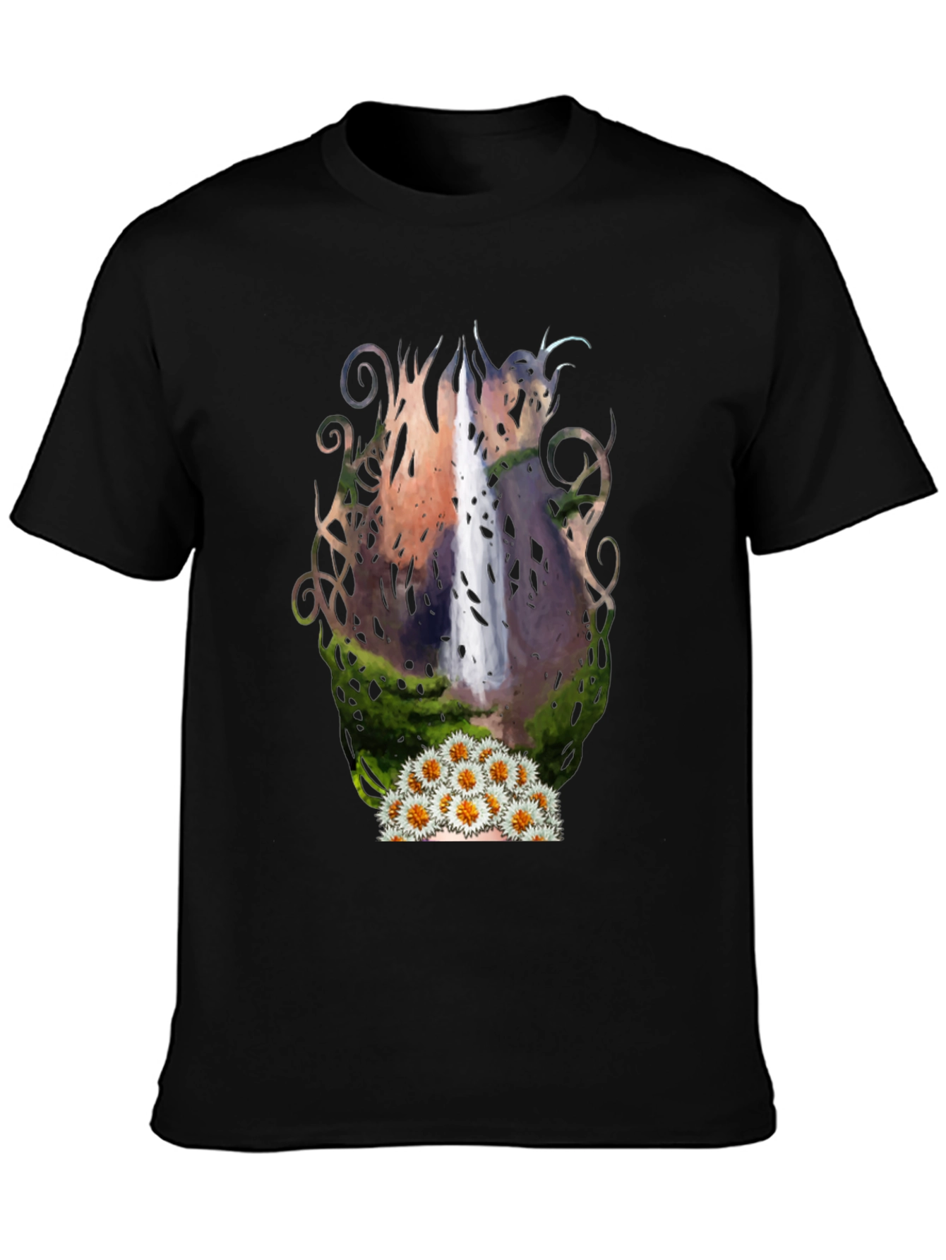 Waterfall & Daisy Graphic Black Tee