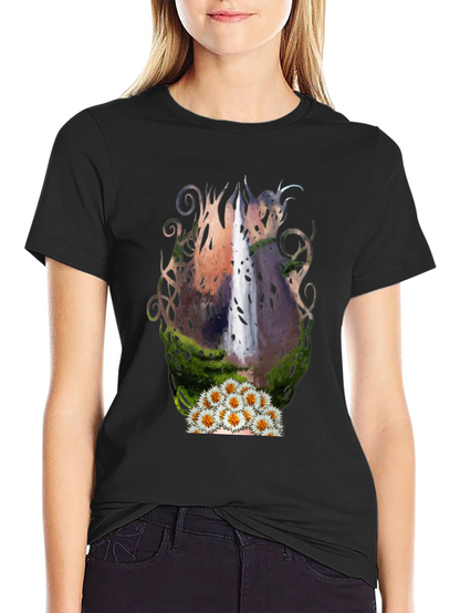Waterfall & Daisy Graphic Black Tee