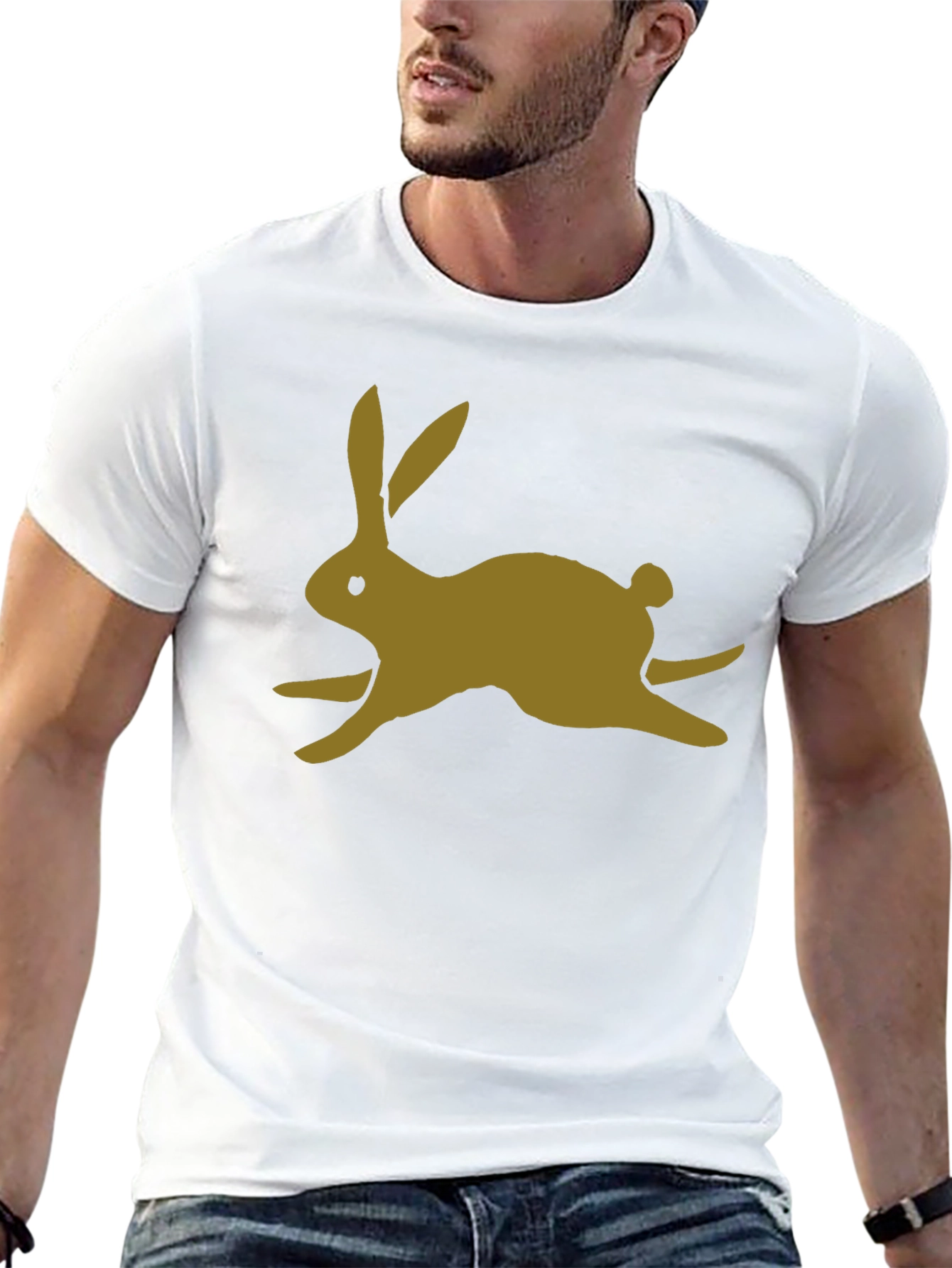 Black T-Shirt with Gold Rabbit Print