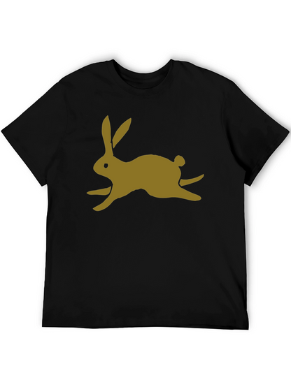 Black T-Shirt with Gold Rabbit Print