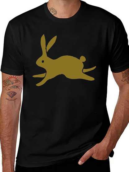 Black T-Shirt with Gold Rabbit Print