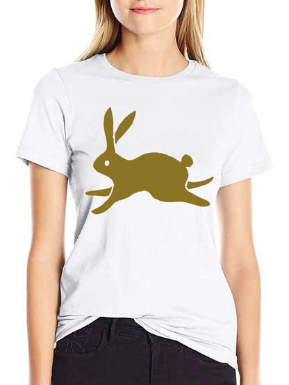 Black T-Shirt with Gold Rabbit Print