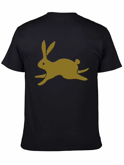 Black T-Shirt with Gold Rabbit Print