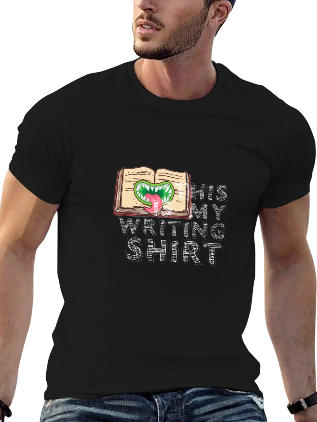 Monster Book Writing Shirt - Black Novelty Tee