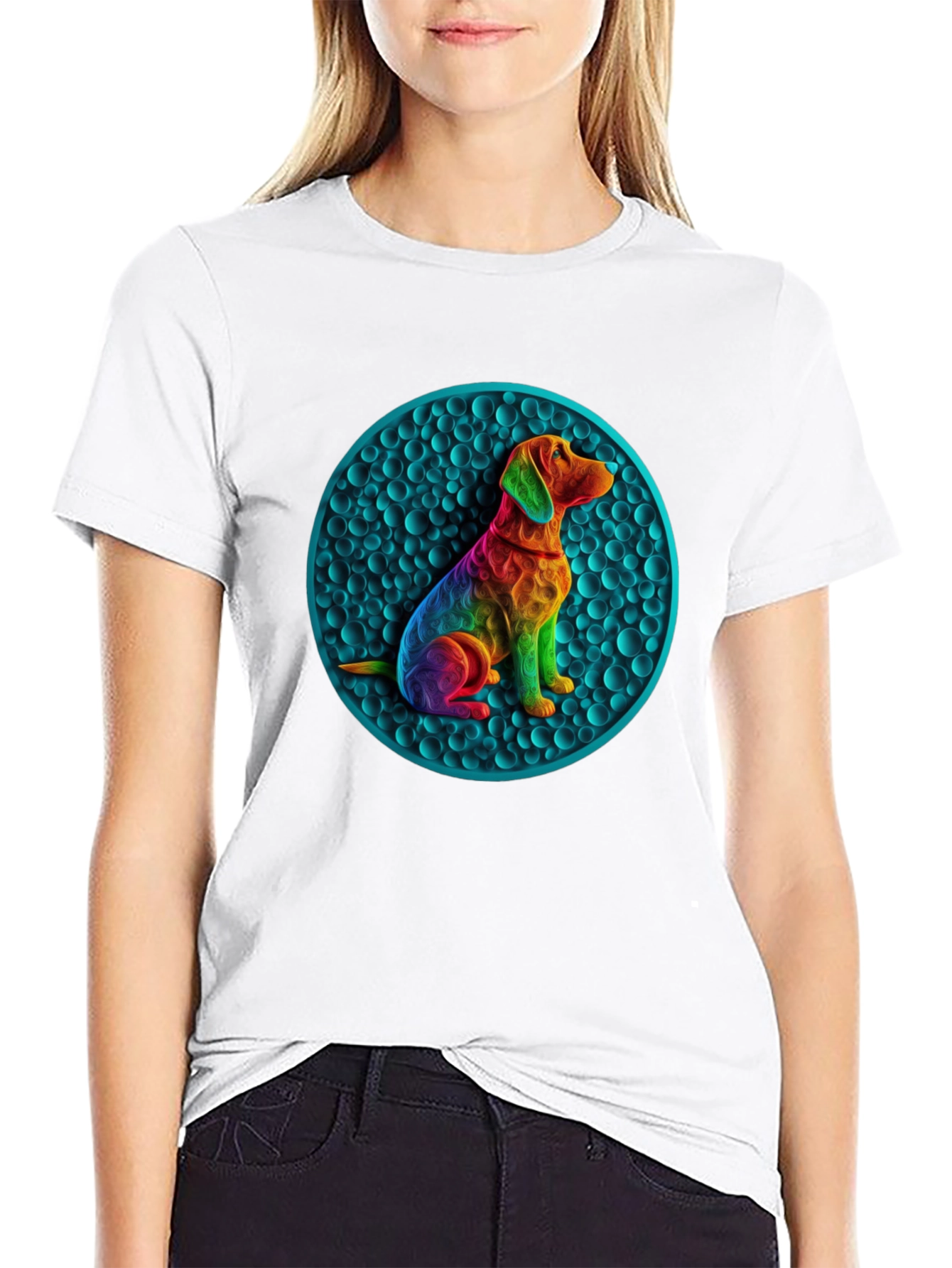Rainbow Dog Art Graphic Tee - Unique Design