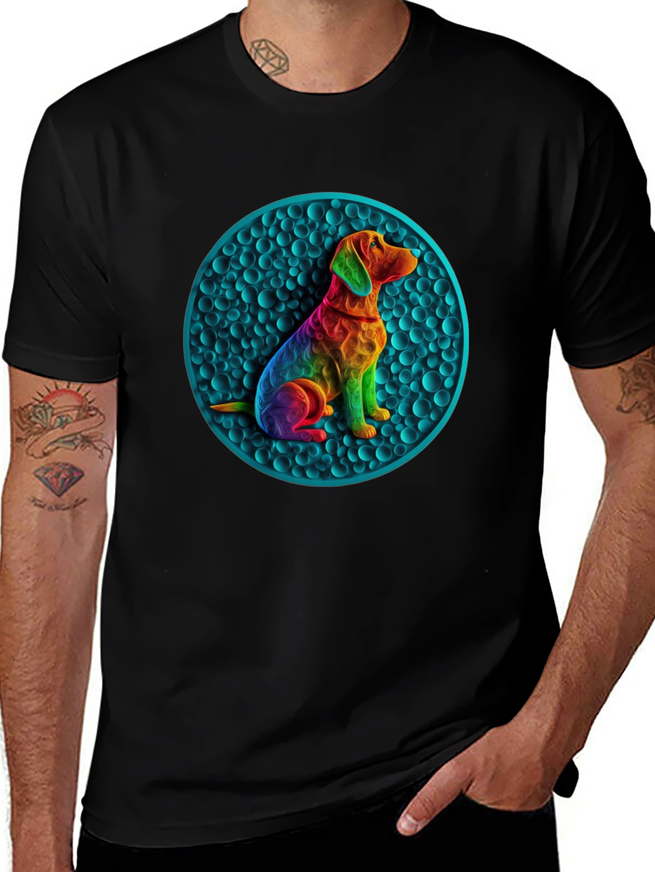 Rainbow Dog Art Graphic Tee - Unique Design