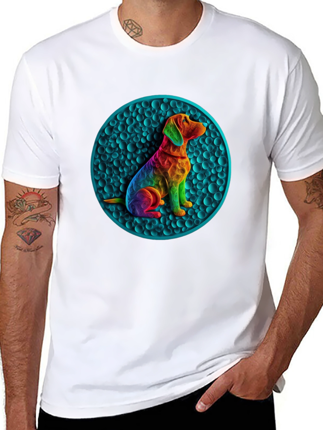 Rainbow Dog Art Graphic Tee - Unique Design