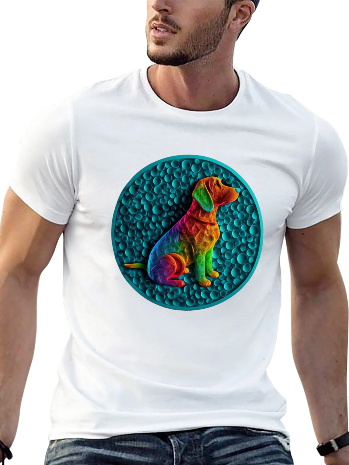 Rainbow Dog Art Graphic Tee - Unique Design