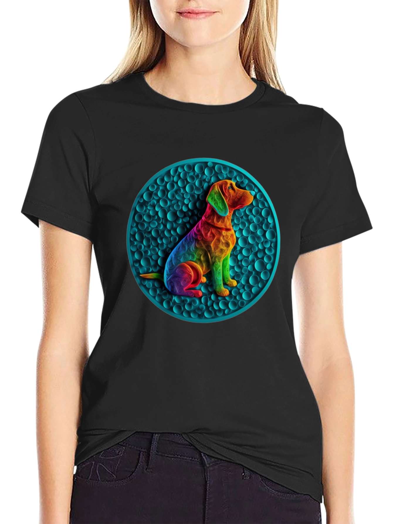 Rainbow Dog Art Graphic Tee - Unique Design