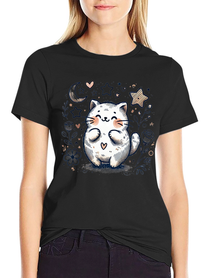 Cute Cat Graphic Tee - Whimsical Kawaii Design
