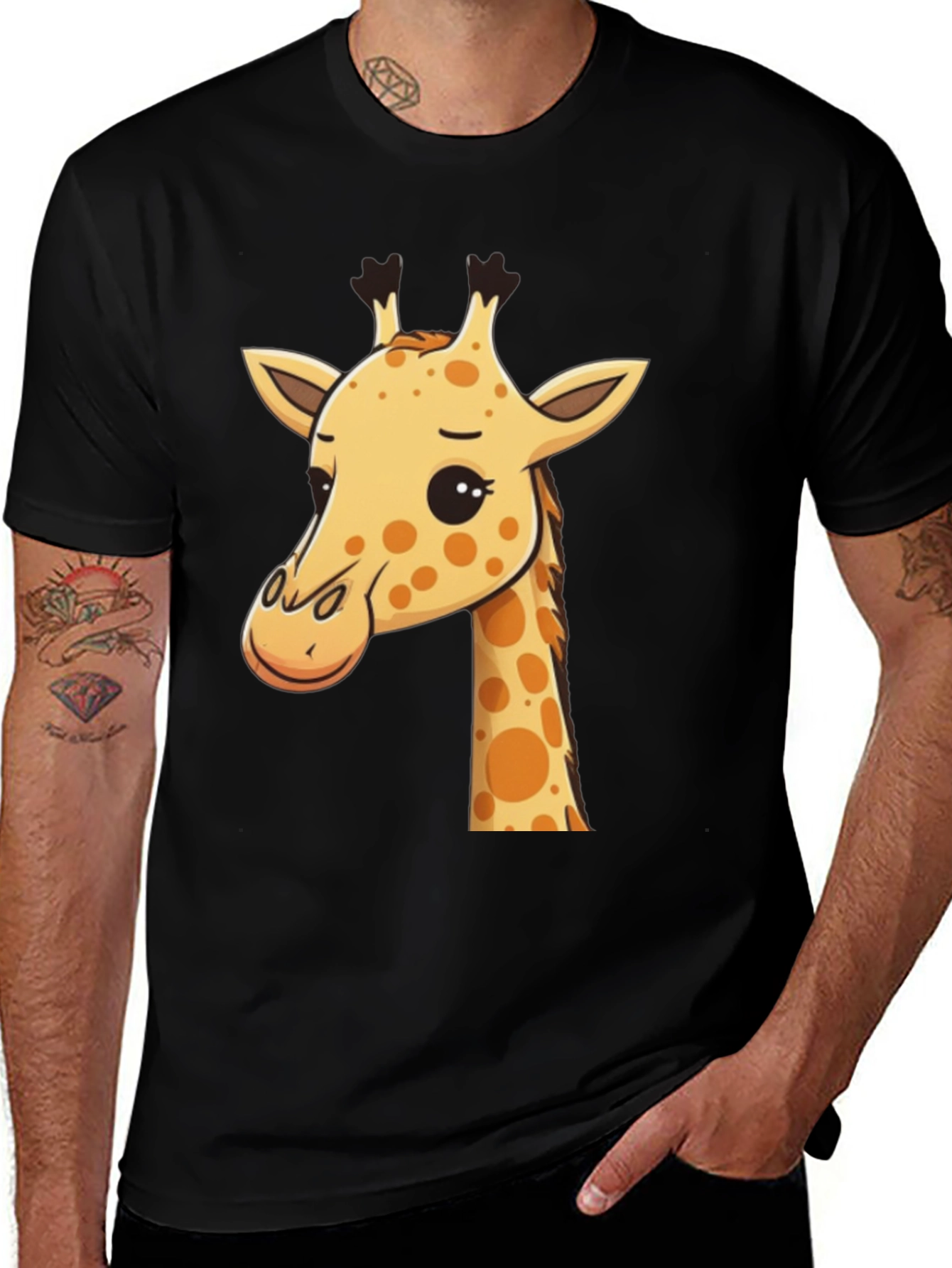 Giraffe Graphic Tee - Mens Black Crew Neck