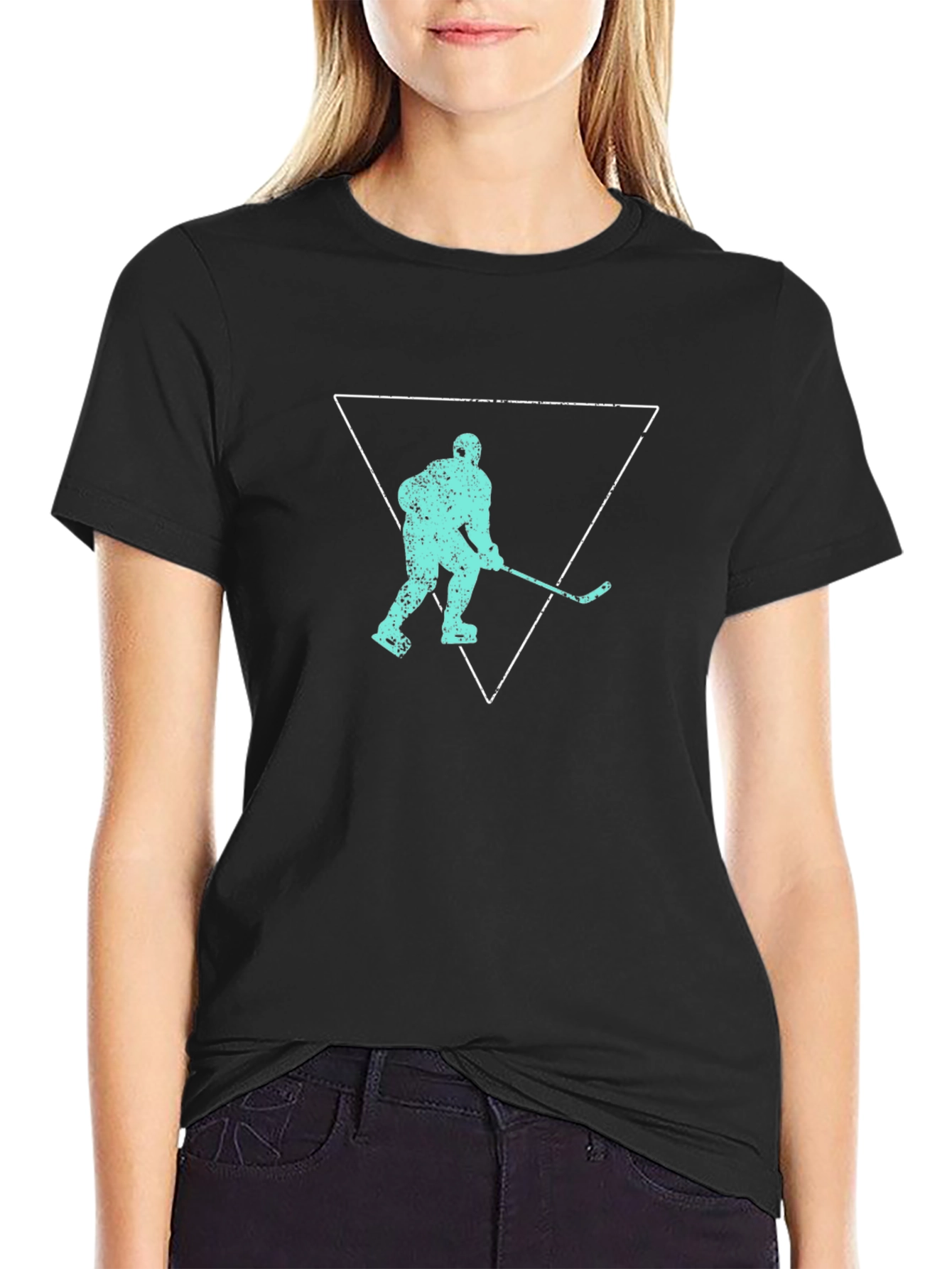 Hockey Player Triangle Graphic T-Shirt - Black