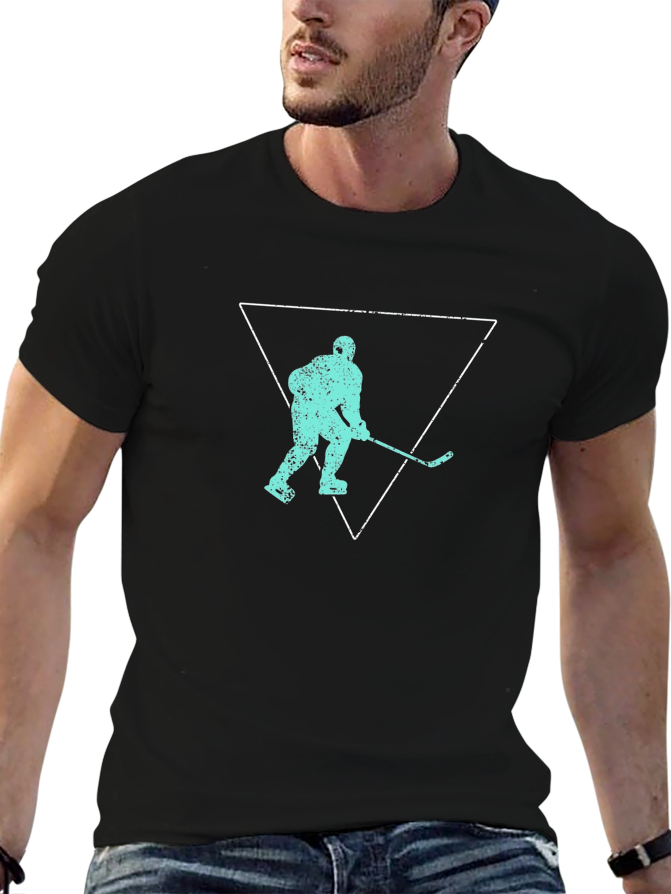 Hockey Player Triangle Graphic T-Shirt - Black