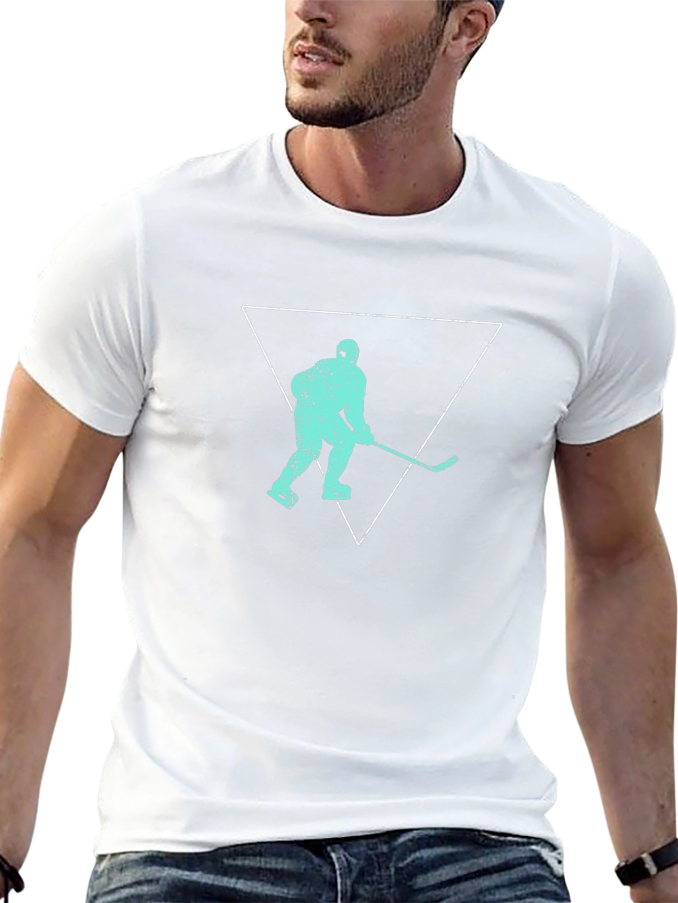 Hockey Player Triangle Graphic T-Shirt - Black