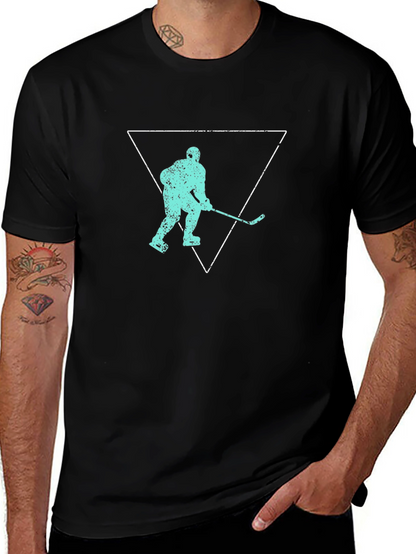Hockey Player Triangle Graphic T-Shirt - Black