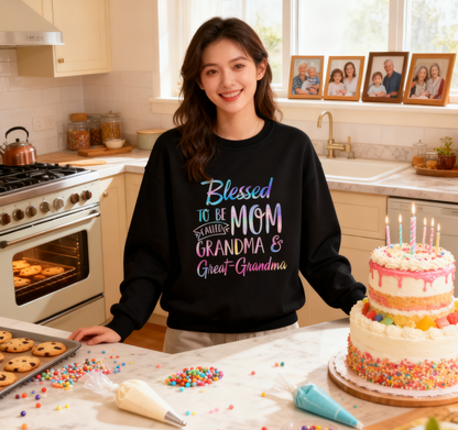 Playful "Blessed to Be Mom Grandma Great-Grandma" Rainbow Sweatshirt