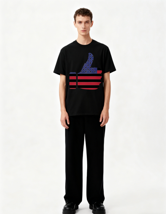Unisex American Flag Thumbs Up Graphic Print T-Shirt, 1 pcs 190g 100% Pure Cotton Casual Oversized T-Shirt