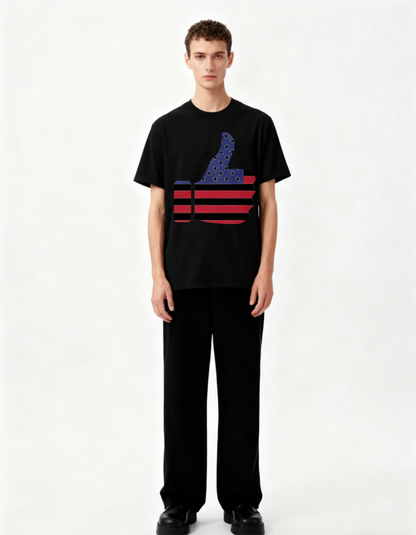 Unisex American Flag Thumbs Up Graphic Print T-Shirt, 1 pcs 190g 100% Pure Cotton Casual Oversized T-Shirt