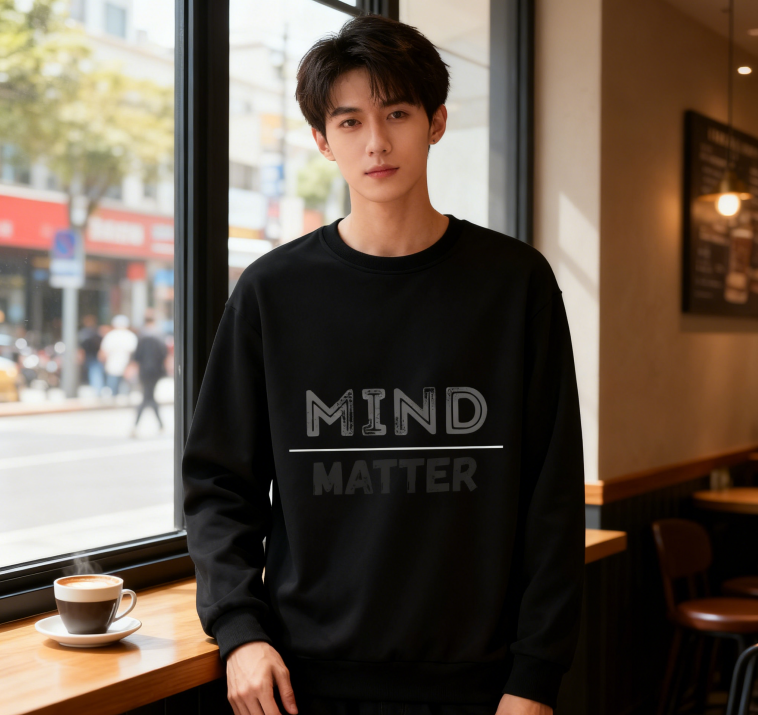 Mind Over Matter" Minimalist Graphic Black Sweatshirt