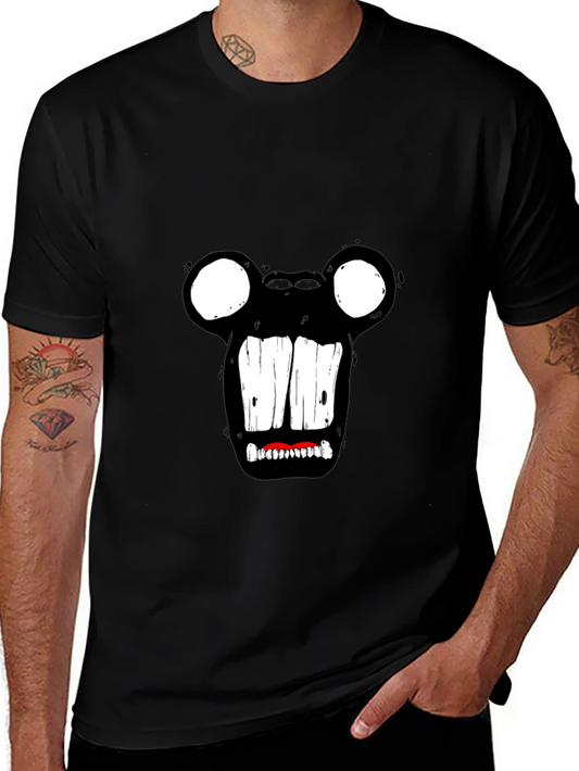 Monster Face Graphic Tee - Black Cotton T-Shirt
