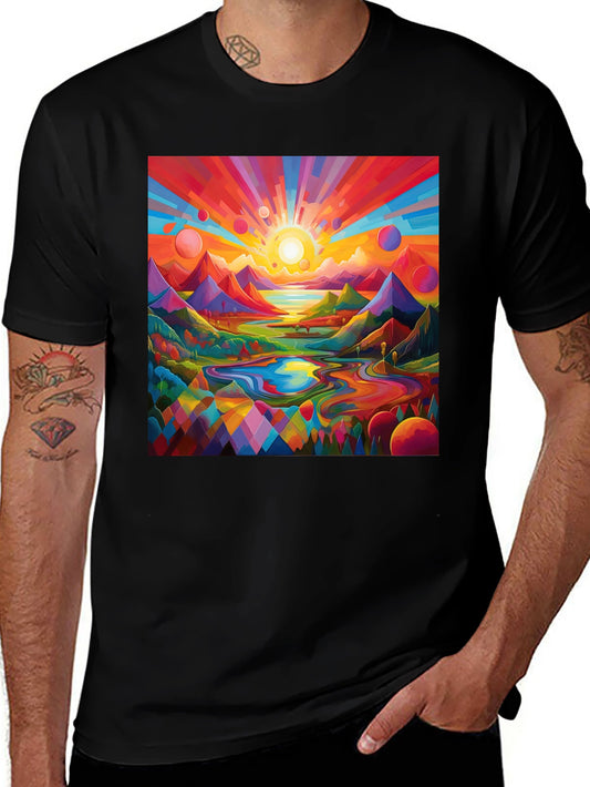 Psychedelic Landscape Graphic Tee - Vibrant Colorful Design