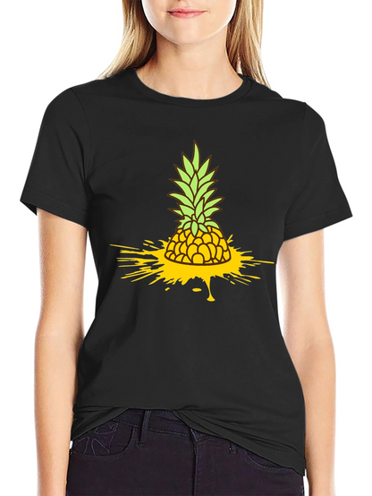 Pineapple Splash Graphic Tee - Black Cotton T-Shirt