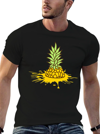 Pineapple Splash Graphic Tee - Black Cotton T-Shirt